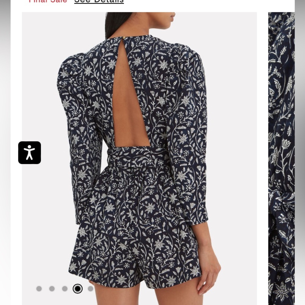 Ulla Johnson Romper size 4 Vika Open Back navy blue pattern shorts NWT
